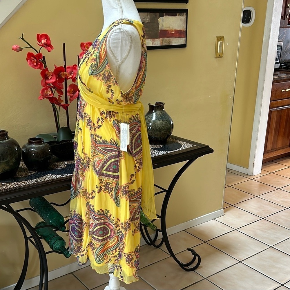 Vtg Jonathan Martin NWT Yellow Lavender Paisley Sleeveless Silk Cocktail Dress L - Picture 8 of 16